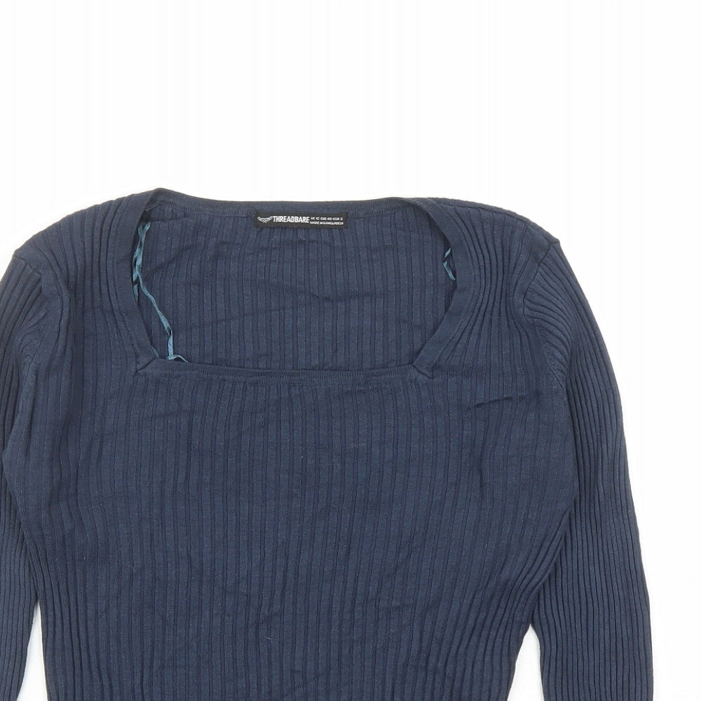 Threadbare Womens Blue Viscose Cropped T-Shirt Size 12 Square Neck