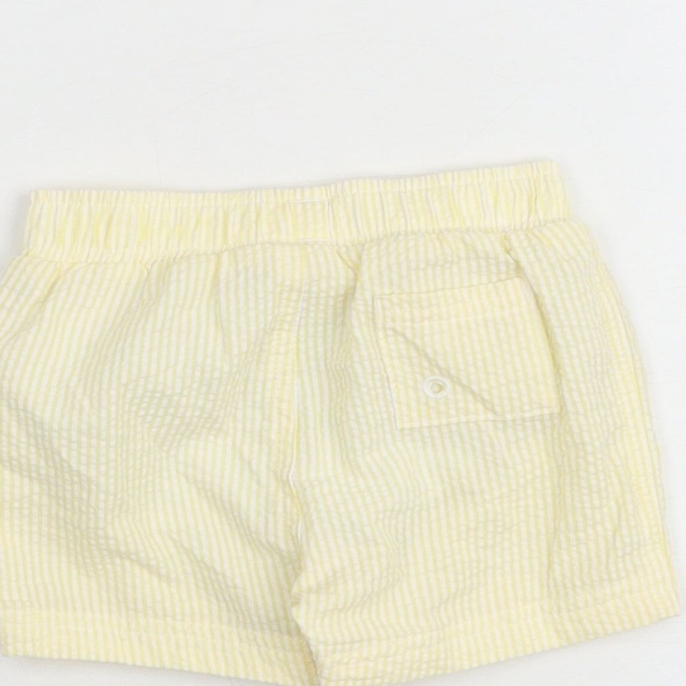 Brand and care label for Marks & Spencer Baby Yellow Striped Cotton Cropped Trousers, size 3-6, Months Drawstring