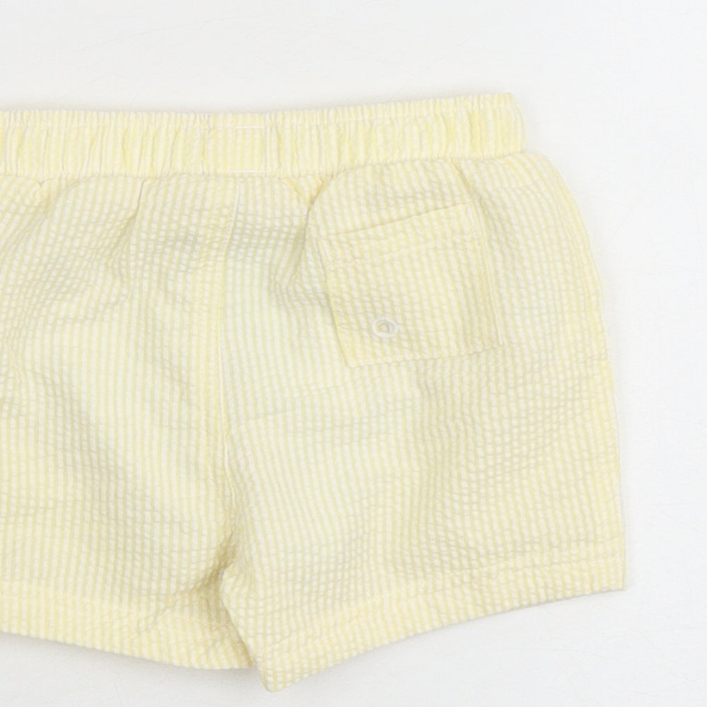 Brand and care label for Marks & Spencer Baby Yellow Striped Cotton Cropped Trousers, size 6-9, Months Drawstring