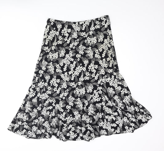 CMD Womens Black Floral Polyester Trumpet Skirt Size 14