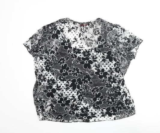 EWM Womens Black Floral Polyester Basic Blouse Size 18 Scoop Neck - Lace Layered