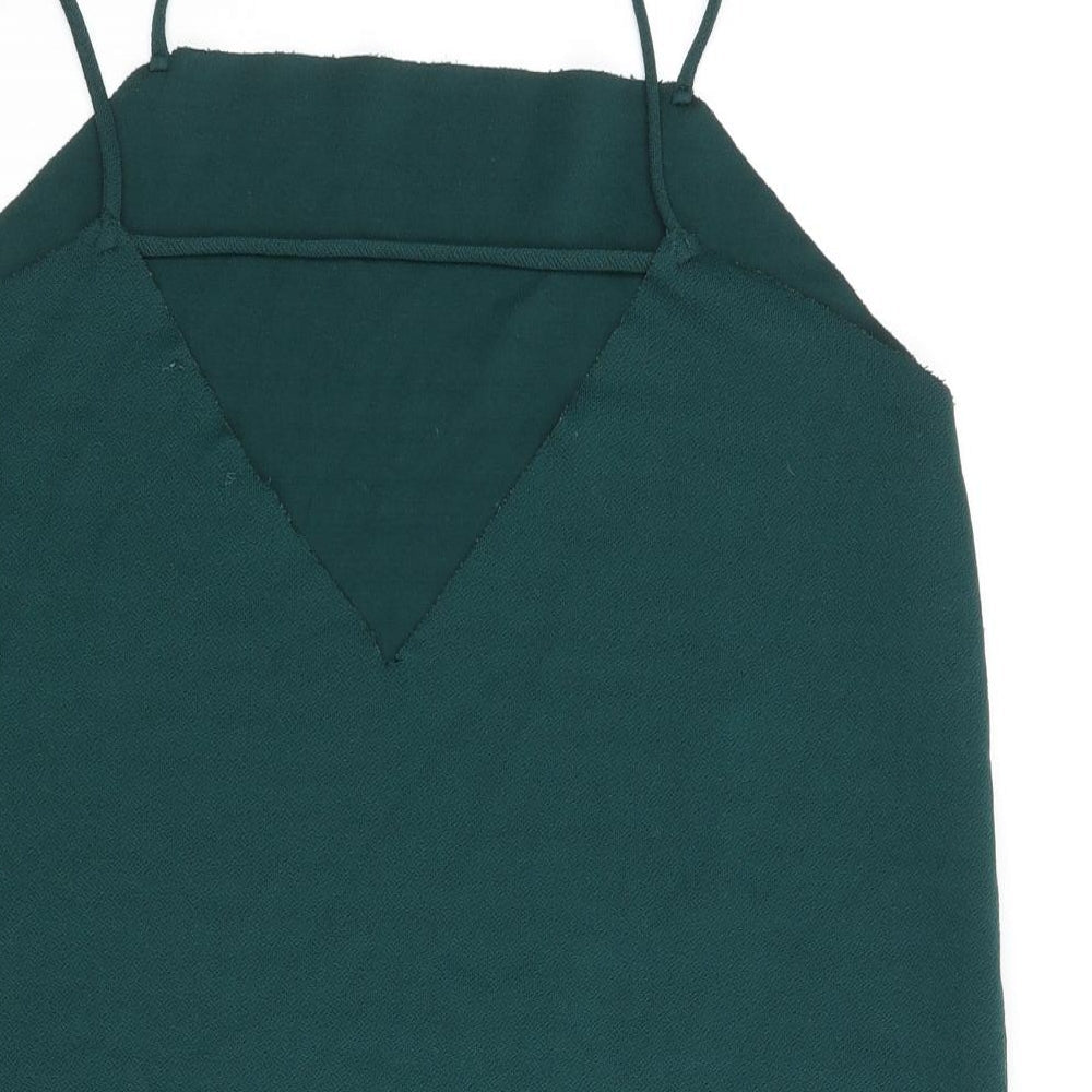 Pull&Bear Womens Green Polyester Camisole Blouse Size L Square Neck - Raw Finish