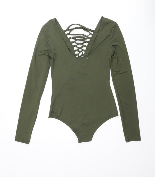 Vera & Lucy Womens Green Polyester Bodysuit One-Piece Size S Snap - Lace Up Front