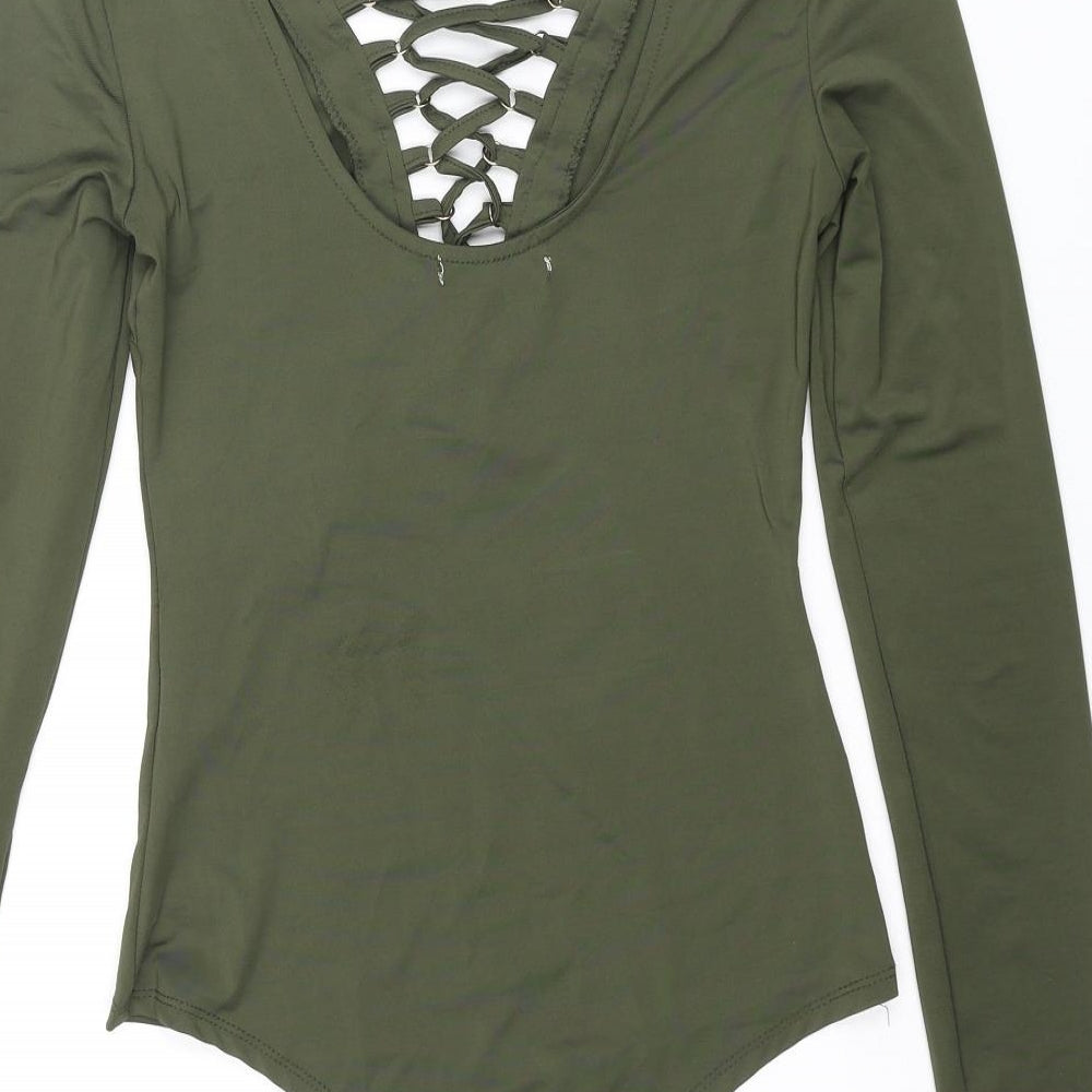 Vera & Lucy Womens Green Polyester Bodysuit One-Piece Size S Snap - Lace Up Front