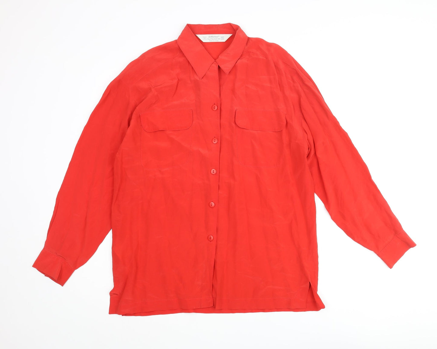 St Michael Womens Red Polyester Basic Button-Up Size 12 Collared