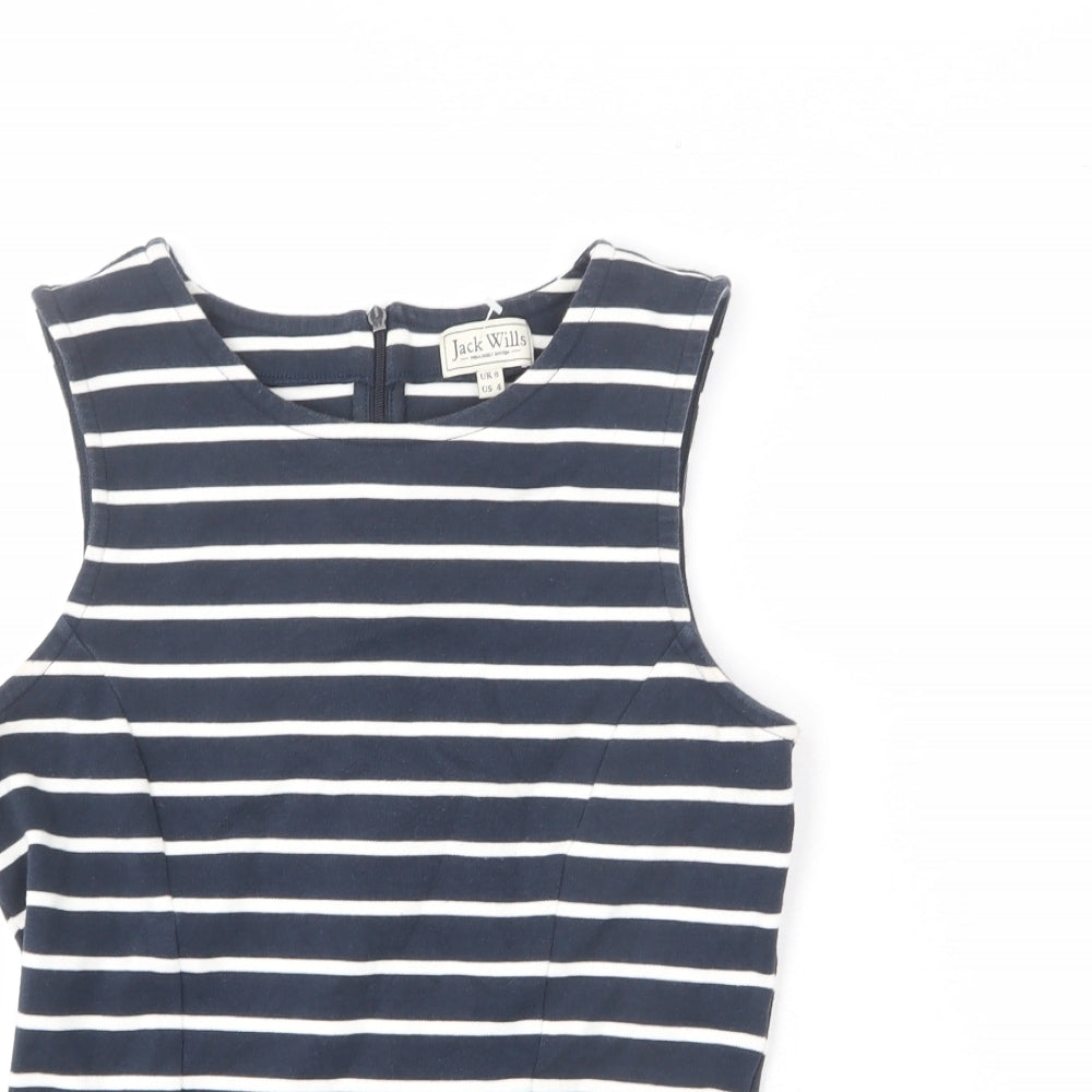 Jack Wills Womens Blue Striped Cotton Basic Tank Size 8 Round Neck - Flare Hem