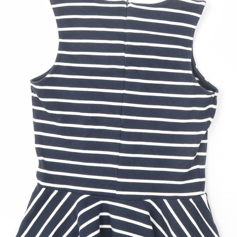 Jack Wills Womens Blue Striped Cotton Basic Tank Size 8 Round Neck - Flare Hem