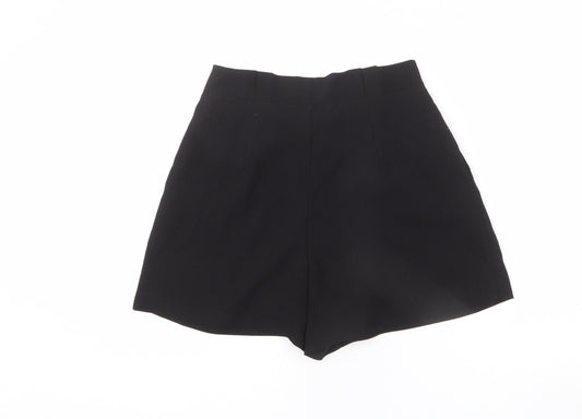 Stradivarius Womens Black Polyester Paperbag Shorts Size 8 Regular Zip - Belted
