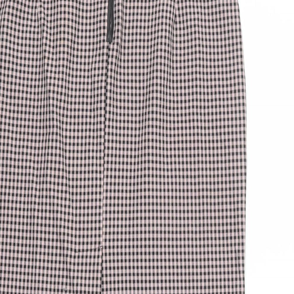 Zara Womens Pink Check Polyester Straight & Pencil Skirt Size L Zip - Slit