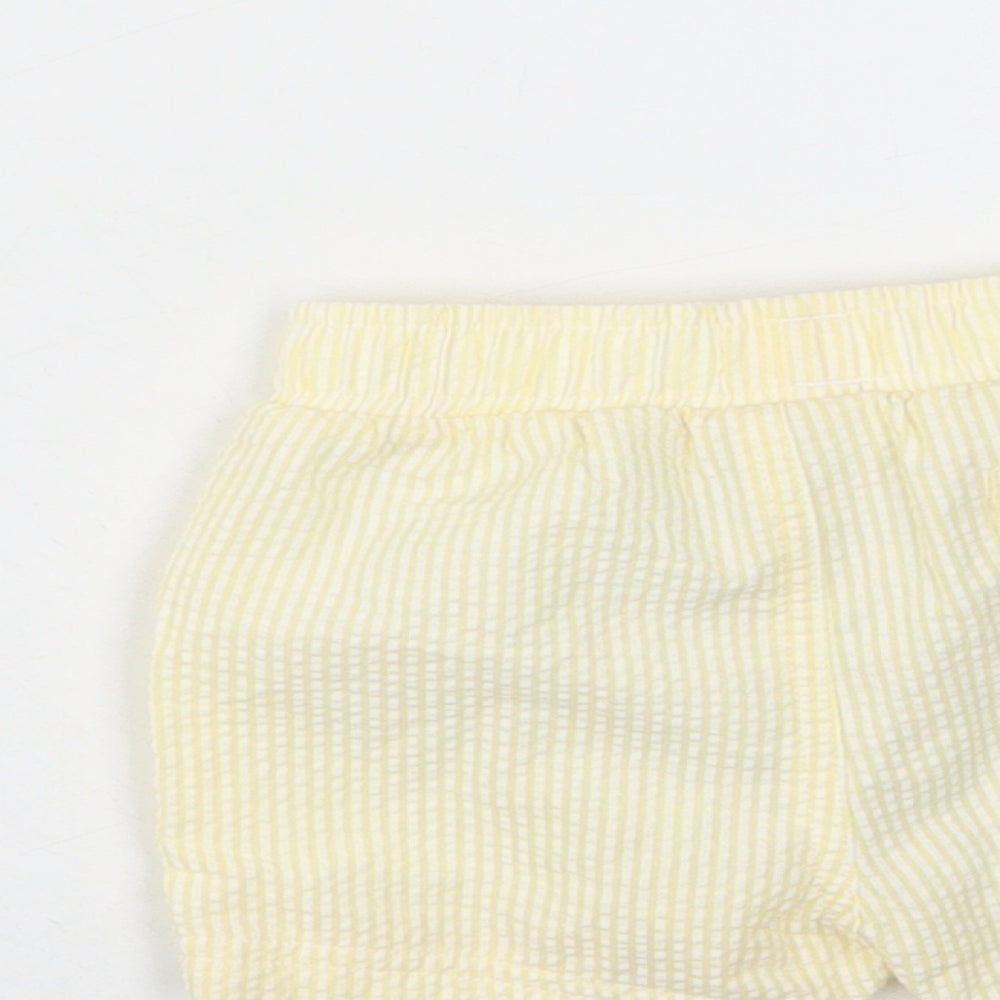 Brand and care label for Marks & Spencer girls’ yellow plaid cotton cropped trousers, months drawstring - elastic waist