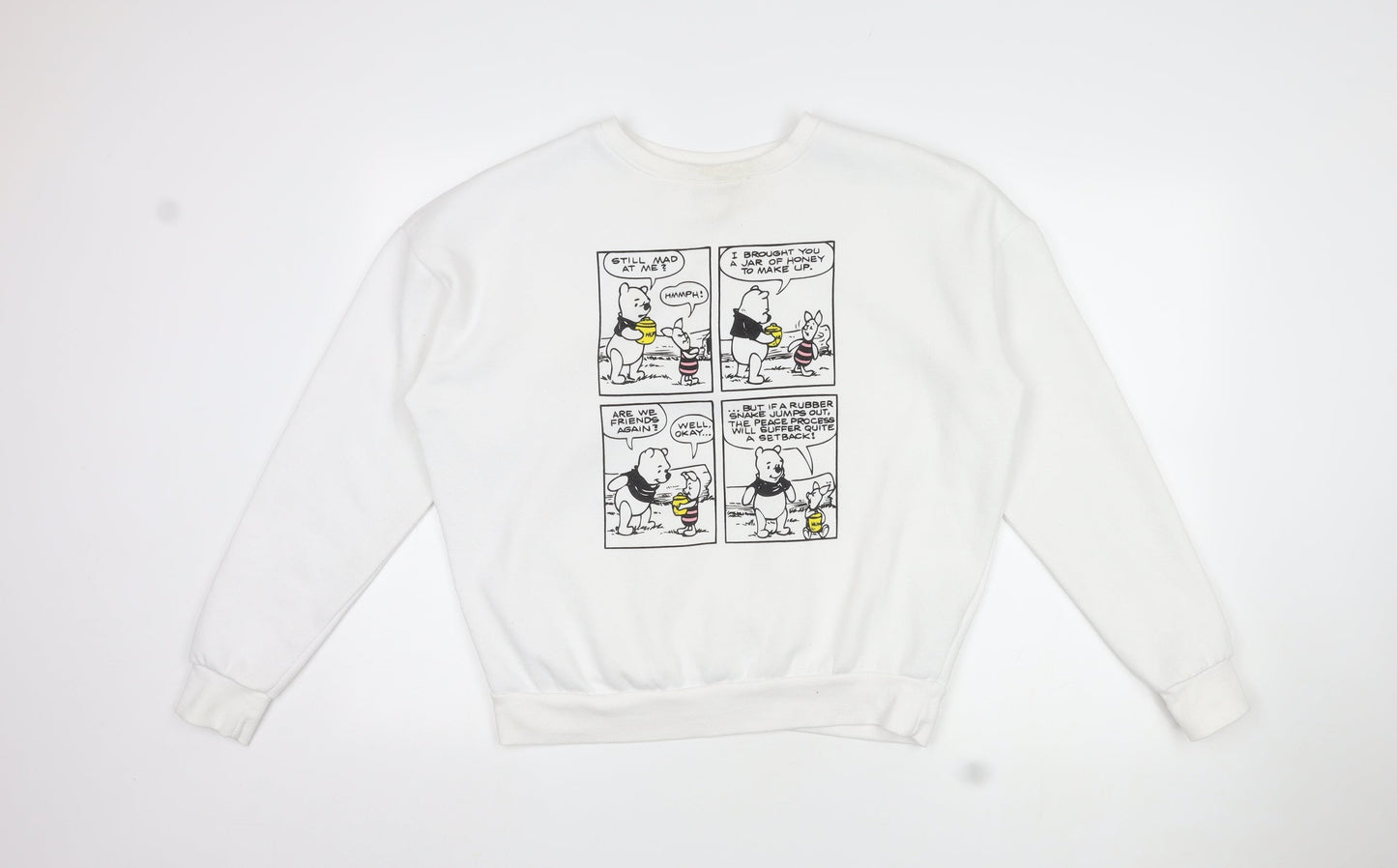 Disney Womens White Round Neck Polyester Pullover Jumper Size M - Winnie the Pooh