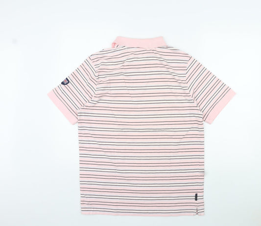 Reebok Mens Pink Striped Cotton Polo Size L Collared Pullover - Logo