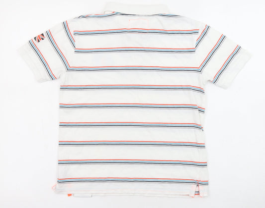 Marks and Spencer Boys White Striped Cotton Basic Polo Size 9-10 Years Collared Button