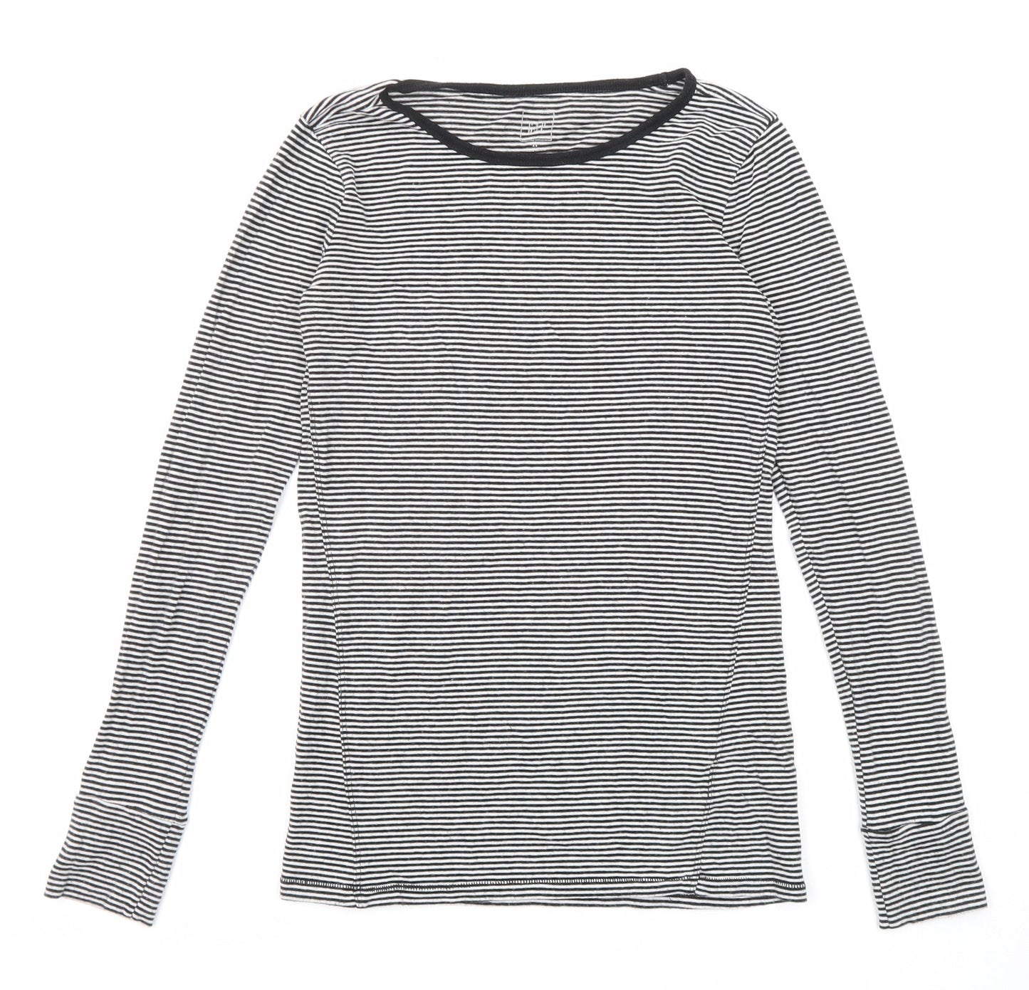 Gap Womens Black Striped Polyester Jersey T-Shirt Size XS Boat Neck