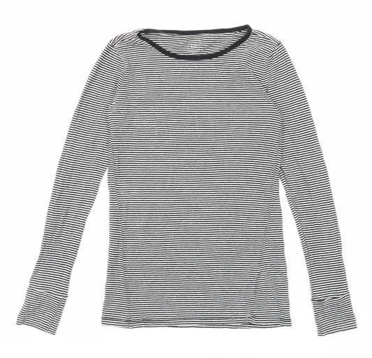 Gap Womens Black Striped Polyester Jersey T-Shirt Size XS Boat Neck