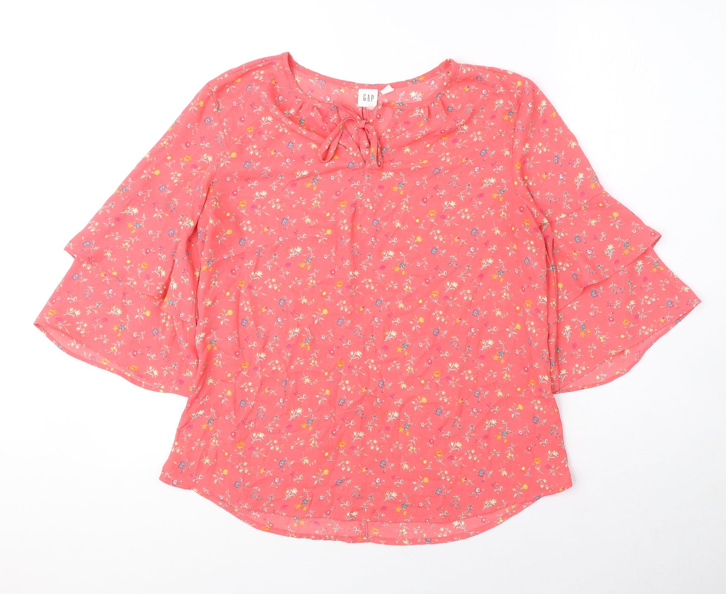 Gap Womens Pink Floral Polyester Basic Blouse Size S Round Neck - Ruffle Sleeves