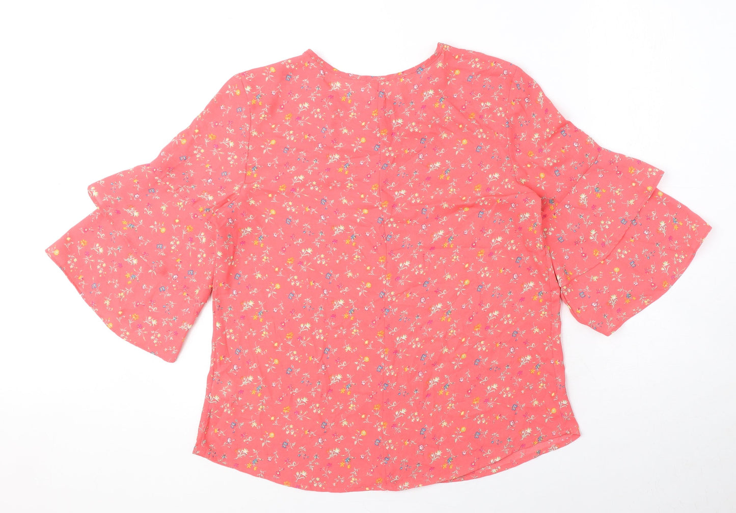 Gap Womens Pink Floral Polyester Basic Blouse Size S Round Neck - Ruffle Sleeves