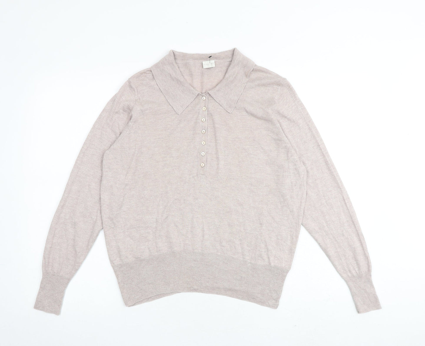 Poetry Womens Beige Collared Silk Pullover Jumper Size 14
