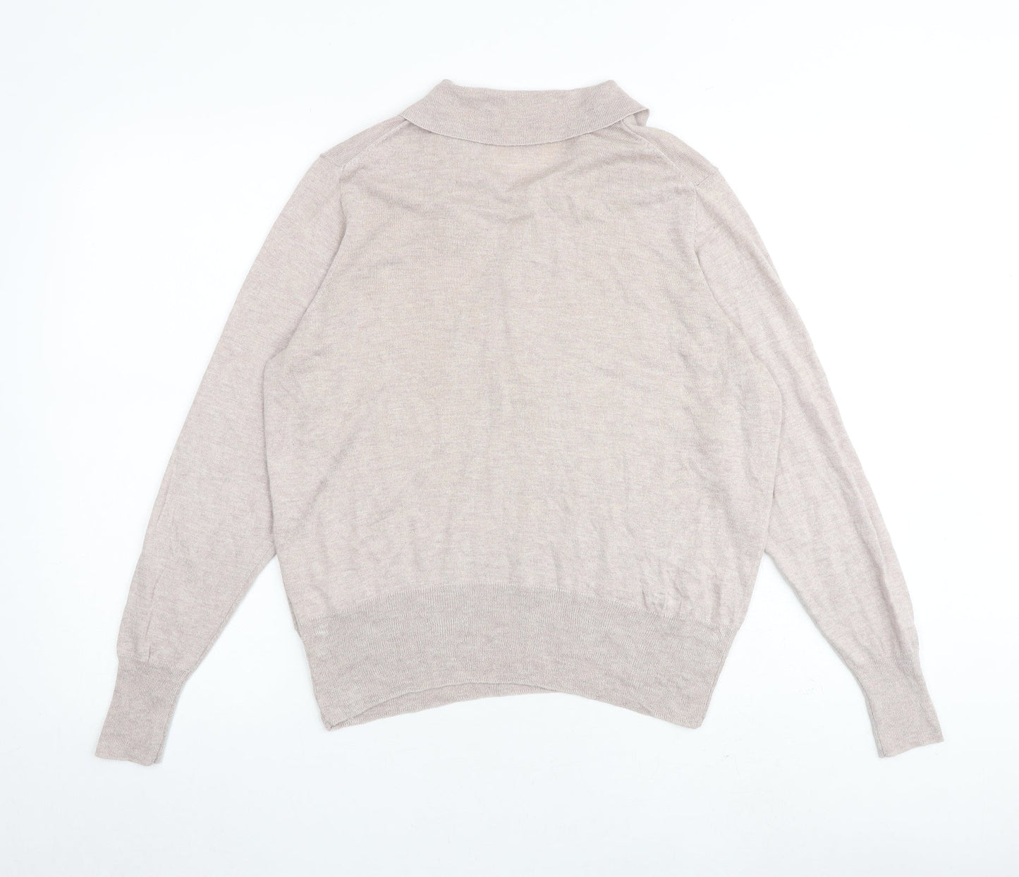 Poetry Womens Beige Collared Silk Pullover Jumper Size 14