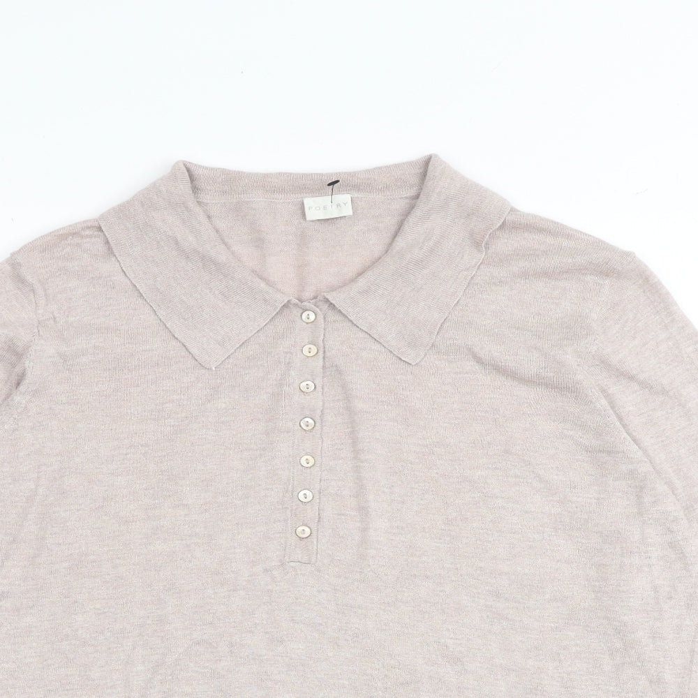 Poetry Womens Beige Collared Silk Pullover Jumper Size 14