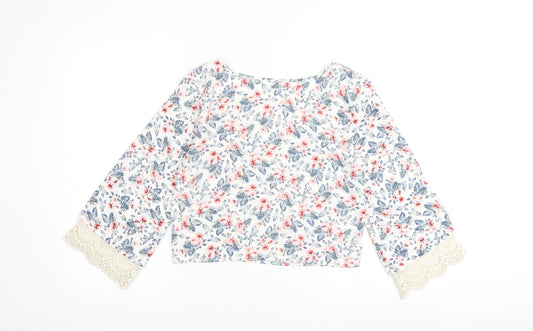 Hollister Womens White Floral Polyester Basic Blouse Size XS Round Neck