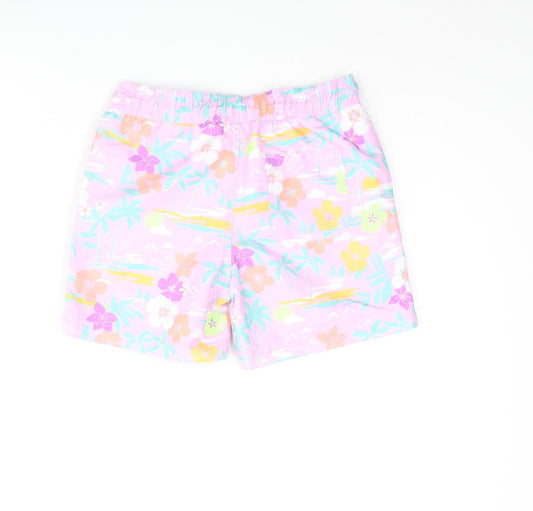 Marks and Spencer Boys Multicoloured Geometric Polyester Sweat Shorts Size 6-7 Years Regular Drawstring - Palm Tree Flower Swim Shorts