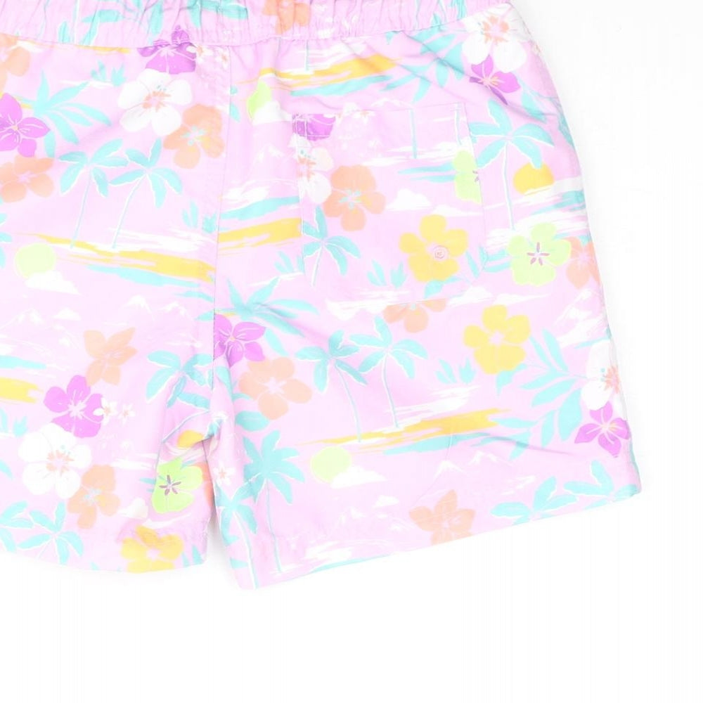 Marks and Spencer Boys Multicoloured Geometric Polyester Sweat Shorts Size 6-7 Years Regular Drawstring - Palm Tree Flower Swim Shorts