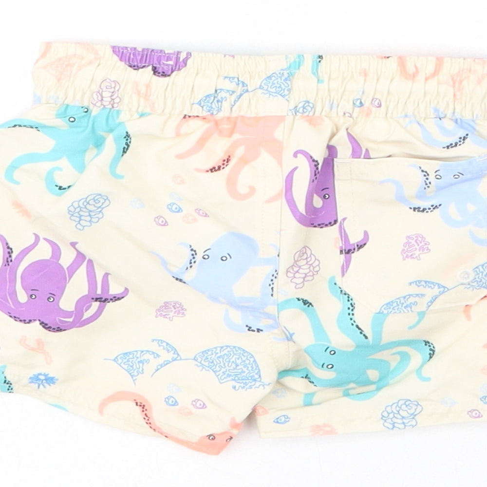 Marks and Spencer Boys Beige Geometric Polyester Cropped Trousers Size 3-6 Months Drawstring - Octopus, Swim Shorts