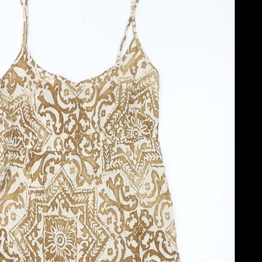 United Colors of Benetton Womens Brown Geometric Cotton Basic Tank Size M Round Neck