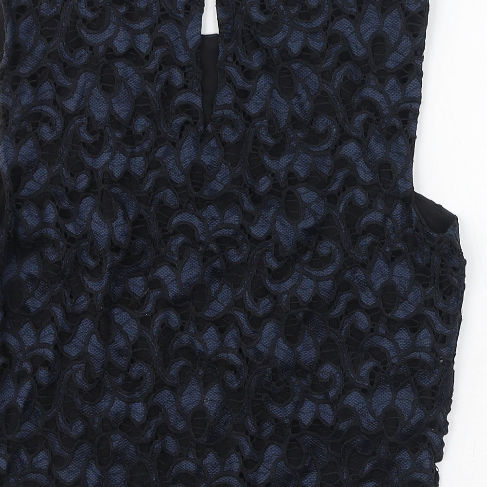 Marks and Spencer Womens Black Polyamide Cropped Tank Size 6 Round Neck - Crochet Overlay