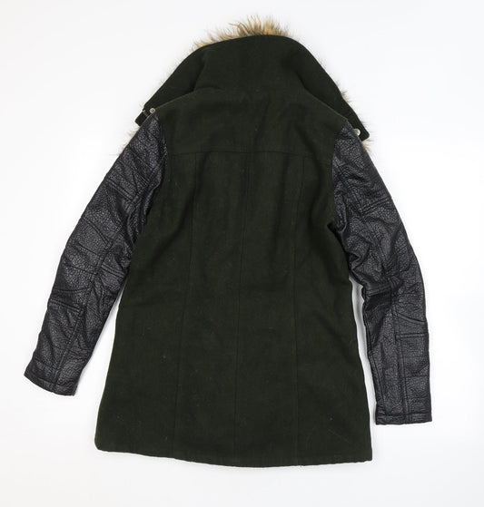 River Island Womens Green Overcoat Coat Size 6 Zip - Faux Fur