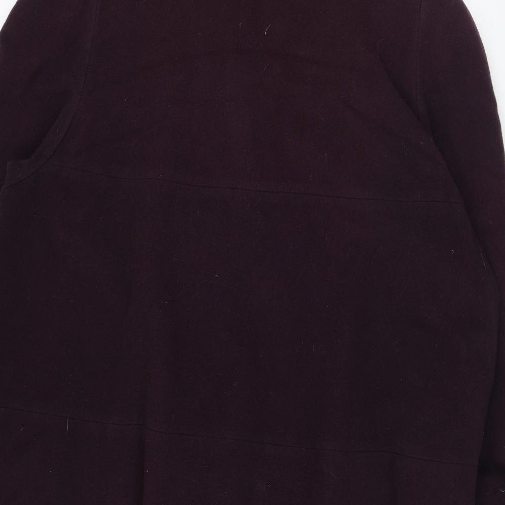 Brand and care label for NuAge women’s purple overcoat coat, size UK 16, button