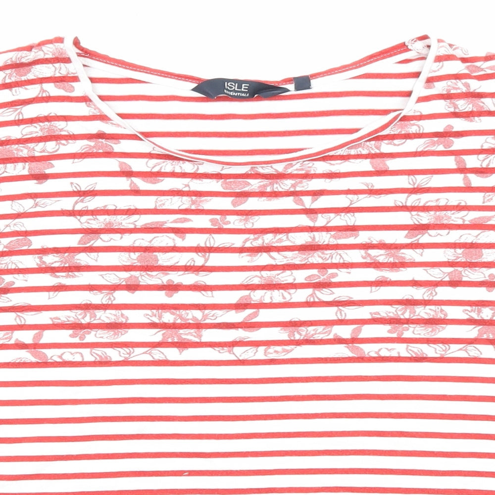 EWM Womens Red Striped Cotton Basic T-Shirt Size 10 Boat Neck - Floral, Size 10-12