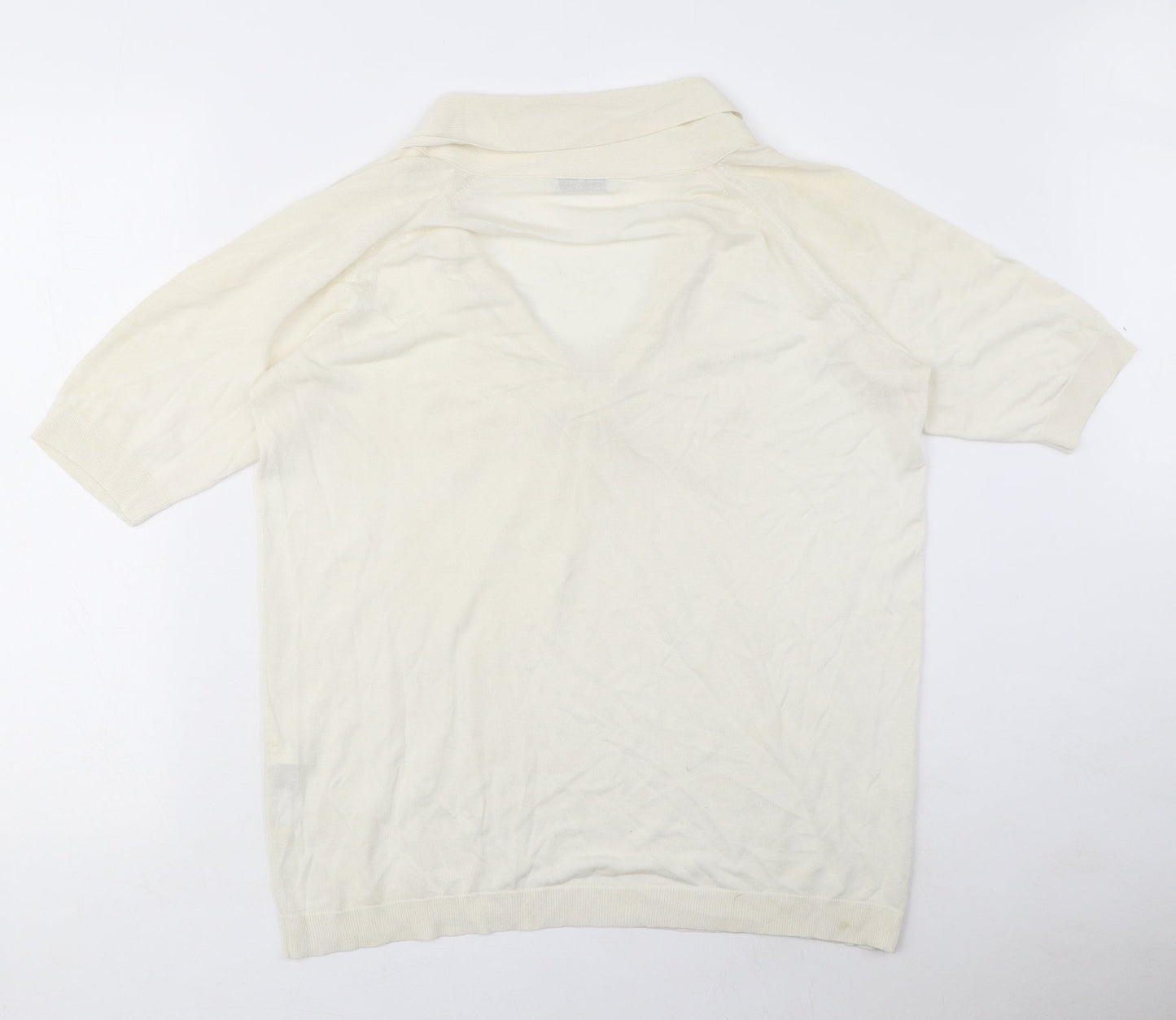 NICOLE FARHI Womens Ivory Viscose Basic Blouse Size M V-Neck - Bow Detail, Sheer