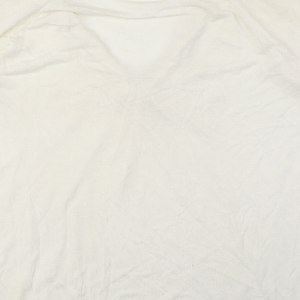 NICOLE FARHI Womens Ivory Viscose Basic Blouse Size M V-Neck - Bow Detail, Sheer