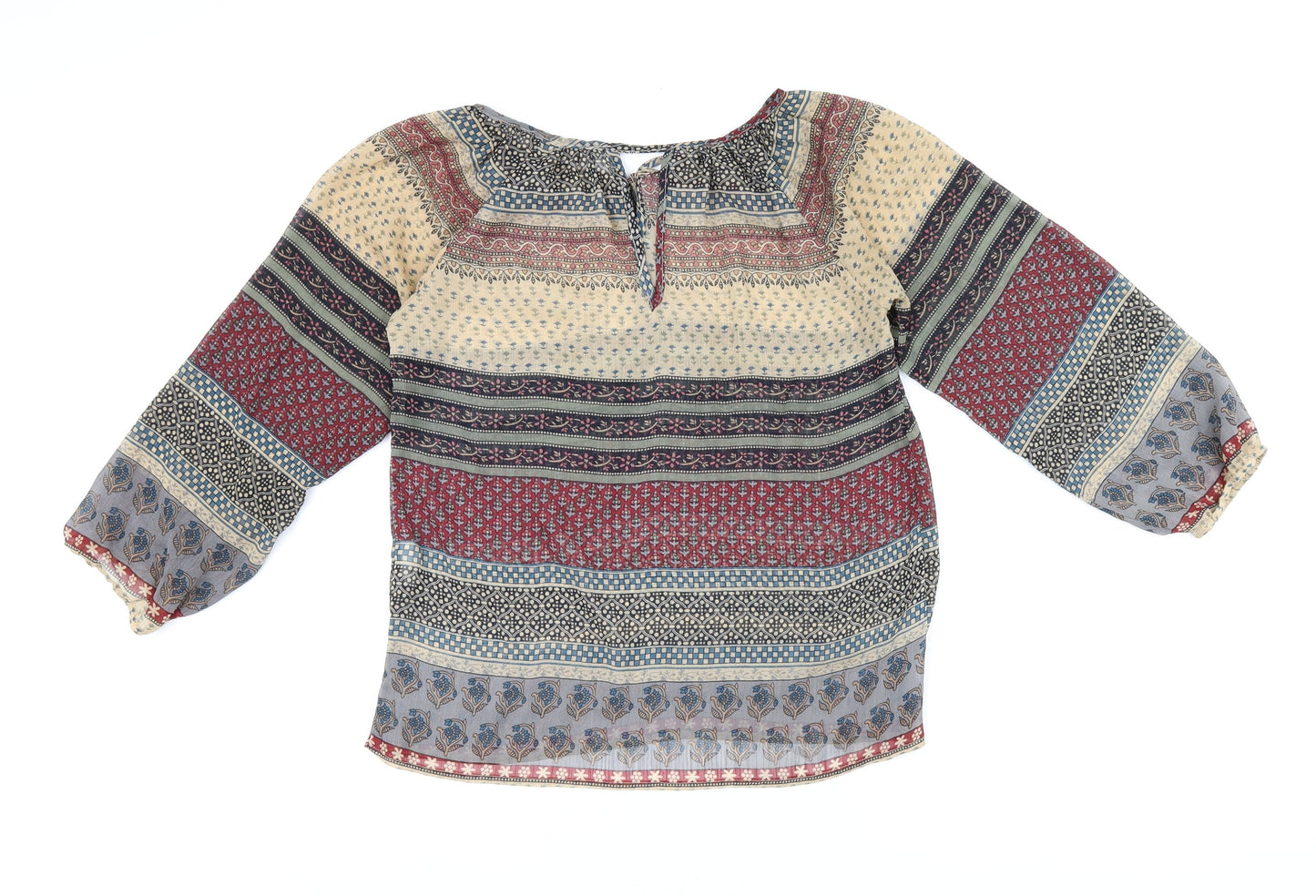 Pull&Bear Womens Multicoloured Geometric Polyester Basic Blouse Size S Boat Neck - Sheer