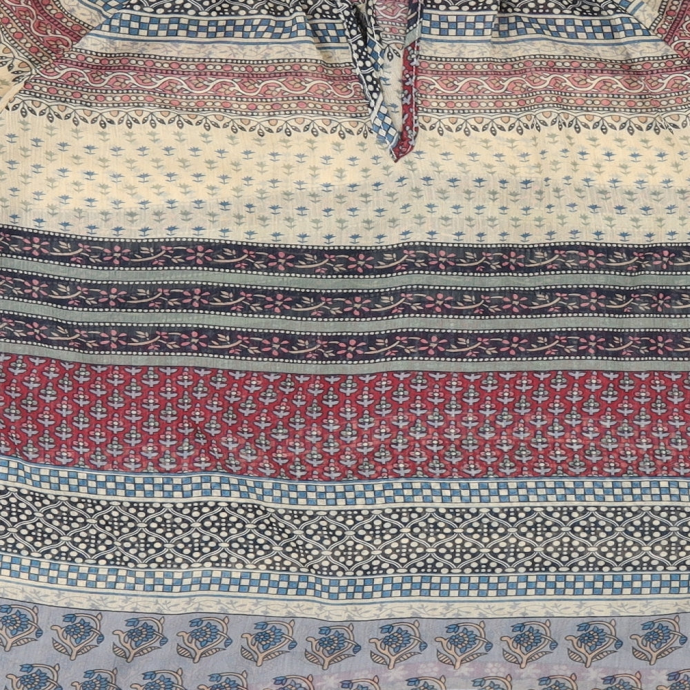 Pull&Bear Womens Multicoloured Geometric Polyester Basic Blouse Size S Boat Neck - Sheer