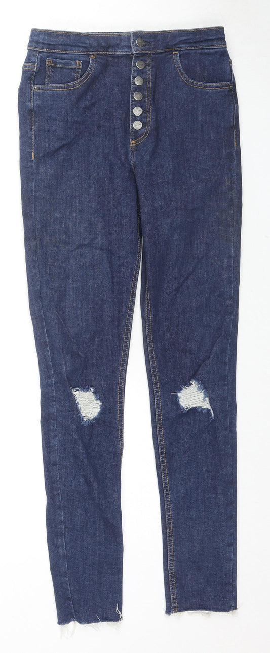 Pull&Bear Womens Blue Cotton Skinny Jeans Size 10 L27 in Regular Zip