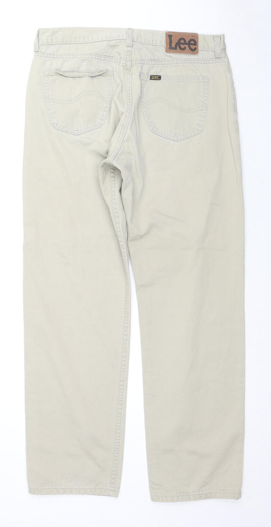 Lee Womens Beige Cotton Straight Jeans Size 34 in L32 in Regular Zip