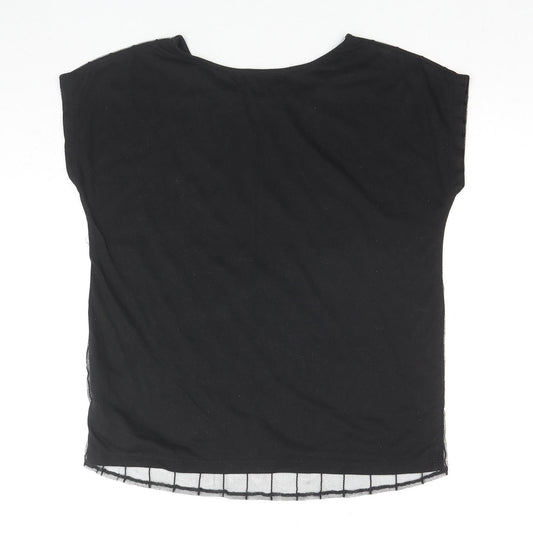 Sweet Fleur Womens Black Cotton Basic T-Shirt Size M Round Neck - Wisest Mind Has Something To Learn, Mesh Front