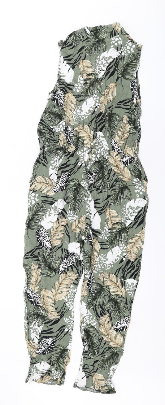 Dorothy Perkins Womens Green Floral Polyester Jumpsuit One-Piece Size 6 Button