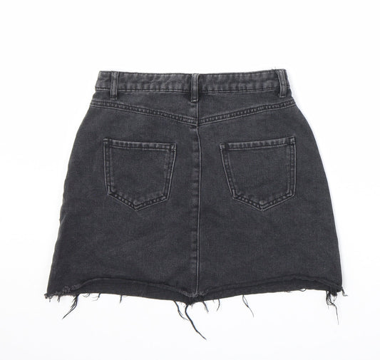 Denim & Co. Womens Black Cotton A-Line Skirt Size 8 Zip - Embellished, Raw Hem
