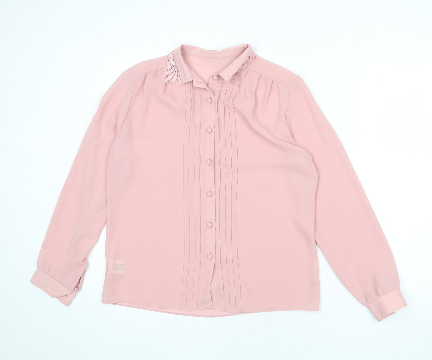 St Michael Womens Pink Polyester Basic Button-Up Size 12 Collared - Lace Detail