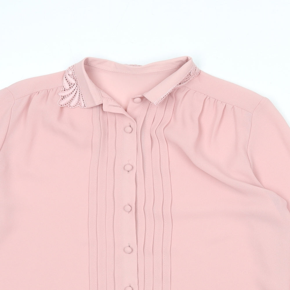 St Michael Womens Pink Polyester Basic Button-Up Size 12 Collared - Lace Detail