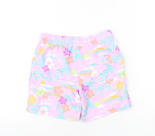 Marks and Spencer Boys Purple Geometric Polyester Bermuda Shorts Size 6-7 Years L6 in Regular Drawstring - Palm Tree, Beach, Leaves