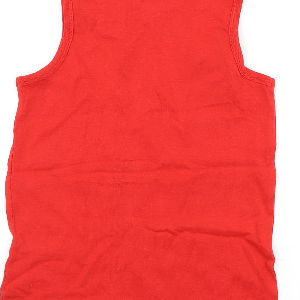 Brand and care label for Next girls’ red 100% cotton basic tank, size 7-8, years round neck pullover