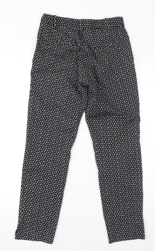 H&M Womens Black Geometric Cotton Trousers Size 6 L26 in Regular Zip
