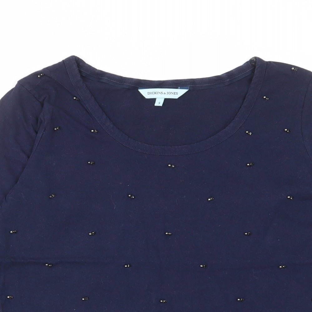 Dickins & Jones Womens Blue Cotton Basic T-Shirt Size S Scoop Neck - Studded