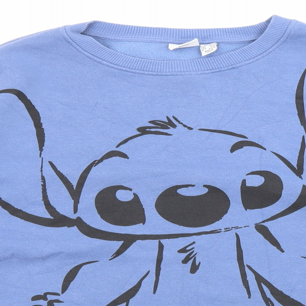 Disney Womens Blue Cotton Pullover Sweatshirt Size 12 Pullover - Stitch, Size 12-14