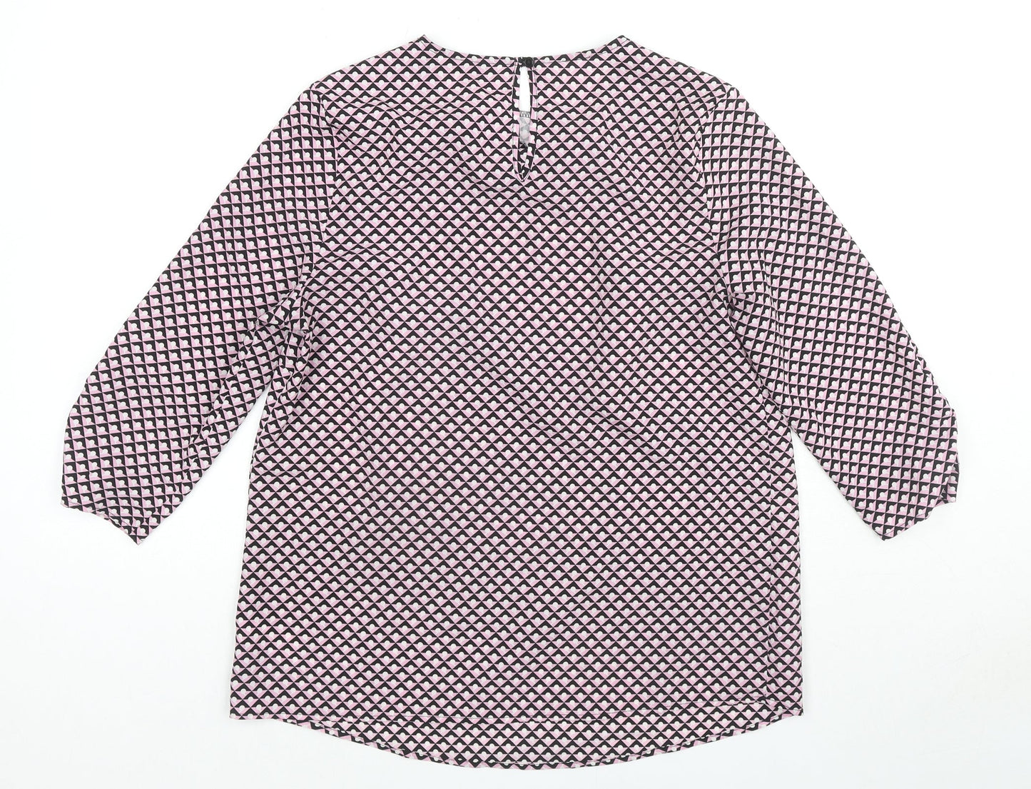 Dunnes Stores Womens Pink Geometric Polyester Basic Blouse Size S Round Neck